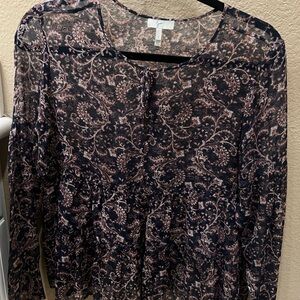 Joie Navy and Pink Paisley Long-Sleeve Tunic